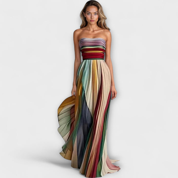 Pearl | Women’s Rainbow Strapless Pleated Wedding Guest Dress - Maxi
