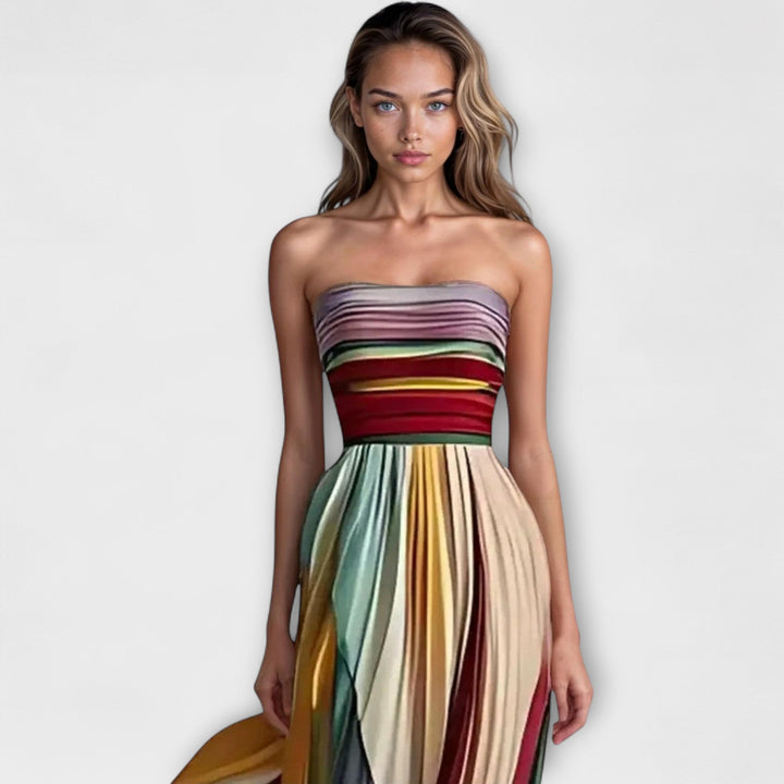 Pearl | Women’s Rainbow Strapless Pleated Wedding Guest Dress - Maxi