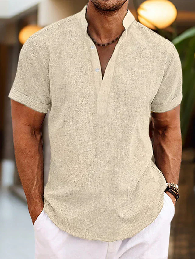 Leo | Men’s Summer Henley Short Sleeve Shirt with Button Placket